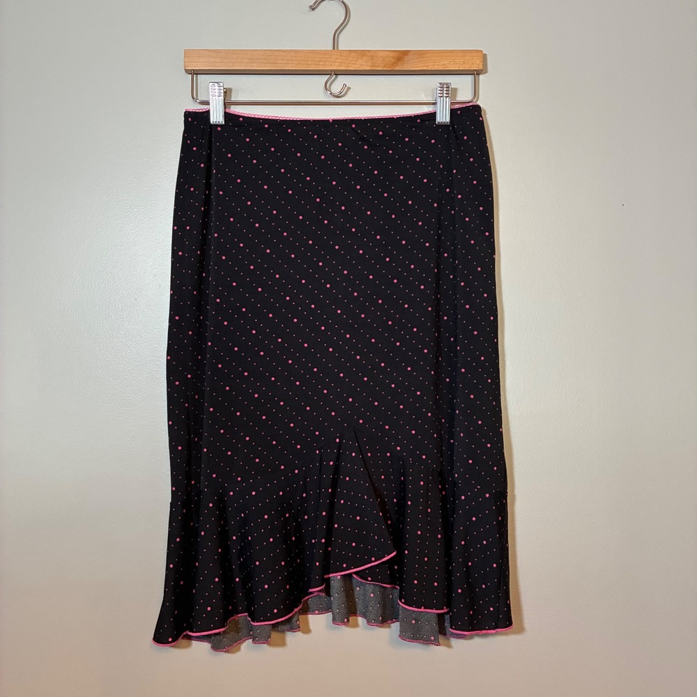 Trixxi Black Pink Polka Dot Ruffle Hem Midi Skirt Y2K Style T3700-35I Womens M